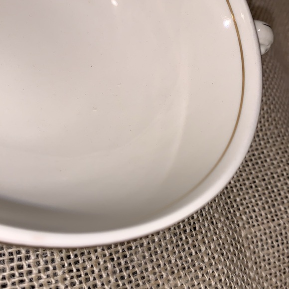 Footed Cream Soup Bowl Eggshell Nautilus, Maroon Band W/Gold by Homer Laughlin - Picture 8 of 10